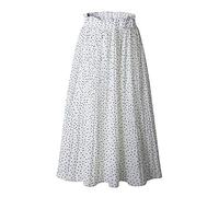 Daysskk Langer Rock Damen Sommer Leicht Plisseerock Damen Lang Strandrock Damen High Waist Rock mit Taschen Damen Lang Sommerrock Polka Dots Damen Weiß M