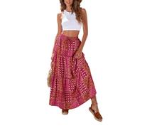 Daysskk Maxirock Damen Lang Boho Rock Sommer Strandrock Damen Blumen Sommerrock Damen Lang Bohemian Rot S