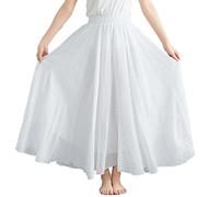 Daysskk Maxirock Damen Weiß Rock Lang Sommer Maxirock Boho Damen Leinen Sommerrock Strandrock Damen Lang Tanzrock Damen Hohe Taille für Freizeit Urlaub Strand 85Cm