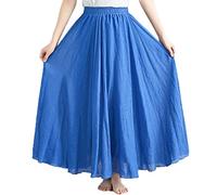 Daysskk Strandrock Damen Lang Maxirock Damen Leinen Blau Tanzrock Damen Hohe Taille Boho Rock Damen Lang Sommerrock Damen A Linie für Freizeit Urlaub Strand 95Cm