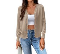 Daysskk Strickjacke Damen Leicht Cardigan Sommer Shirtjacke Langarm mit Knöpfe Sommerjacke Kurz Damen Khaki XL