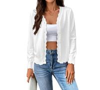 Daysskk Strickjacke Damen Leicht Cardigan Sommer Shirtjacke Langarm mit Knöpfe Sommerjacke Kurz Damen Weiß M