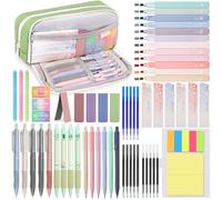 DazSpirit 61 Stück Schulzubehör mit Mäppchen, 12 Textmarker Pastell, 4 Radierbarer Stifte, 5 Gel Stifte, 6 Druckbleistifte, Back To School Stuff, Office Essentials, Schreibwaren Set für Schüler (Grün)