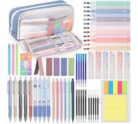 DazSpirit Stationery Schreibwaren Set Blau, 61-teilig mit Federmäppchen | Pastell Textmarkern, radierbaren Stiften, Gelstiften, Druckbleistiften, Back To School Stuff, Office Essentials für Schüler