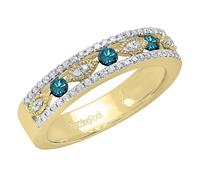 DazzlingRock Collection Ehering aus 14 Karat Gelbgold, 0,37 Karat (ctw), runder Champagner und weißer Diamant, Marquiseschliff, Größe 8