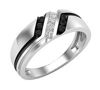 DazzlingRock Collection Herren-Ehering aus 925er-Sterlingsilber, 0,35 Karat, runder schwarzer und weißer Diamant, diagonale Reihe, Z-Stil, 38, Sterling Silber Natürlicher weißer Diamant Aus