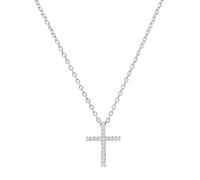 Dazzlingrock Collection Runder religiöser Kreuz-Anhänger für Damen aus 925er Sterlingsilber mit weißem Diamant (0,11 Karat, Farbe H-I, Reinheit Si2)