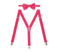 DAZZLUXE 1 Hosenträger, 1 Fliege, Hosenträger für Männer und Frauen, rosa Hosenträger, Hosenträger-Krawattenset, verstellbare Hosenträger, rosa Accessoires, Karnevals-Hosenträgerzubehör (Pink)