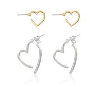 DAZZLUXE 2 Paar Liebesohrringe, herzförmige Ohrringe aus Silber, baumelnde Ohrringe, Creolen in Herzform, silberne Ohrringe mit Anhänger für Damen, silberne herzförmige Hängeohrringe