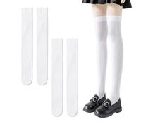 DAZZLUXE 2 Paar Overknee-Oberschenkelstrümpfe, Weiße Strümpfe, Strümpfe, Studentensocken, Sexy Strümpfe, Damensocken, Jk-Uniformstrümpfe, Geeignet Für Schule, Alltag, Partys (52 Cm)