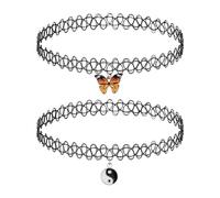 DAZZLUXE 2 Stück Angelschnur Schlüsselbeinketten, Halsband Schwarz, Tattoo Halskette Damen Anhänger Halsband, elastische Halskette, Damen Halskette Anhänger, 90er Jahre Tattoo Kette