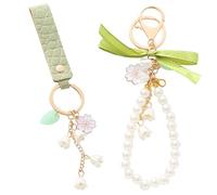 DAZZLUXE 2 Stück Damen-Schlüsselanhänger, niedliche Schlüsselanhänger, Leder-Schlüsselanhänger, Auto-Schlüsselanhänger, Blumen-Schlüsselanhänger, Schlüsselanhänger-Zubehör