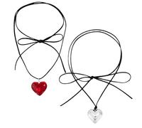DAZZLUXE 2 Stück herzförmige Anhänger-Halskette, herzförmiges Schmuckgeschenk, personalisierte Design-Halskette, Halskette für Frauen, Schwester-Halskette, verstellbare Halskette (Silber, Rot)