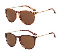 DAZZLUXE 2 Stück Polarisierte Sonnenbrillen Mit Hellbraunen Gläsern, Vollrahmen Mit Leopardenmuster, Retro-Modische Design für Männer und Frauen