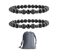 DAZZLUXE 2 Stück Schwarze Perlenarmbänder, 1 Stück Aufbewahrungstasche, Schwarze Perlenarmbänder, Herrenschmuck, Achat-Lavastein-Armbänder, 8-Mm-Steinperlenarmbänder, Schwarze Perlenarmbänder