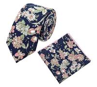 DB Dickie Bow Herren-Krawatte und Einstecktuch aus luxuriöser Baumwolle, Blumenmuster, schmal, Blau und Rosa mit Blumenmuster, Tie Length: 145cm. Pocket Square: 23cm x 23cm