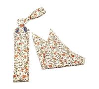 DB Dickie Bow Herren-Krawatte und Einstecktuch aus luxuriöser Baumwolle, Blumenmuster, schmal, Dusty Orange, Creme & Moosgrün, Tie Length: 145cm. Pocket Square: 23cm x 23cm