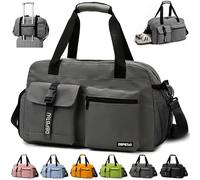 DBPBToU Sporttasche Damen Herren Zwei Belüftungslöchern, Reisetasche mit Schuhfach und Nassfach, wasserdichte Weekender Bag Trainingstasche, Gym Bag/Schwimmtasche/Saunatasche (Grau)