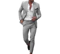 Dbutiy Herrenanzug aus Leinen, 2-teiliges Set, Sommer, Strand, Hochzeit, Bräutigam, Anzug für Herren, Abschlussball, Smoking, Jacke und Hose, Hellgrau, XL