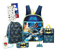 DC Comics Batman Schulrucksack mit Lunchbox für Kinder - 5-teiliges Set mit 40,6 cm Rucksack, Cinch-Tasche, Lunchtasche, Stifthalter, Aufklebern, mehr | Batman-Schulranzen-Set