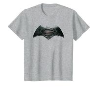 DC Comics Batman V Superman Logo Shield Camiseta T-Shirt, Kinder, Grau Meliert, 140