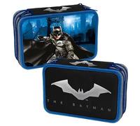 Dc Comics Federmäppchen für die Schule mit Reißverschluss, Gepäck für Kinder Unisex Und Jungen, Blau - Schwarz, 5 cm für Kinder Grund- und Mittelschule, Schwarz/Hellblau, 3 volle Reißverschlüsse