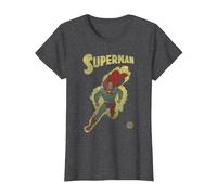 DC Comics Justice League Retro Superman Yellow T-Shirt, Damen, Anthrazit Meliert, S