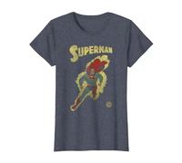 DC Comics Justice League Retro Superman Yellow T-Shirt, Damen, Blau Meliert, XS