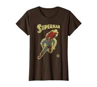 DC Comics Justice League Retro Superman Yellow T-Shirt, Damen, Braun, S