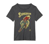 DC Comics Justice League Retro Superman Yellow T-Shirt, Damen Große Größen, Anthrazit Meliert, 4X