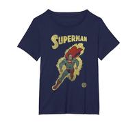 DC Comics Justice League Retro Superman Yellow T-Shirt, Damen Große Größen, Marineblau, 2X