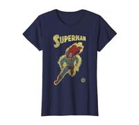 DC Comics Justice League Retro Superman Yellow T-Shirt, Damen, Marineblau, M