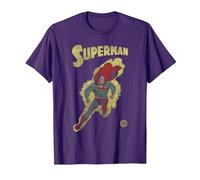 DC Comics Justice League Retro Superman Yellow T-Shirt, Herren, Violett, L