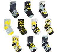 DC Comics Socken für Jungen, 10er-Pack Jungensocken, Kleinkindsocken mit Batman, Superman, Wonder Woman und Flash, Batman, 6-10 Years