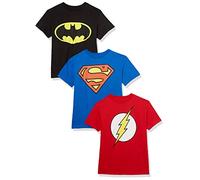 DC Comics Unisex Child Batman, Superman, The Flash 3 Pack Logo T-Shirt Bundle Set T Shirt, Black/Royal/Red, 14-16 US