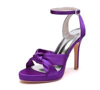 Dcbdx Damen Satin High Heels 11cm Stiletto Plateau-Sandaletten, Elegante Peep Toe Knoten Brautschuhe für Hochzeit & Abend mit Strass-Knöchelriemen,Dark Purple,35 EU