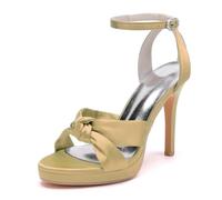 Dcbdx Damen Satin High Heels 11cm Stiletto Plateau-Sandaletten, Elegante Peep Toe Knoten Brautschuhe für Hochzeit & Abend mit Strass-Knöchelriemen,Gold,37 EU