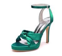 Dcbdx Damen Satin High Heels 11cm Stiletto Plateau-Sandaletten, Elegante Peep Toe Knoten Brautschuhe für Hochzeit & Abend mit Strass-Knöchelriemen,Grün,41 EU