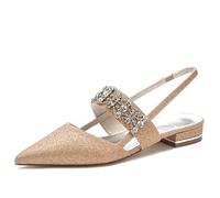 Dcbdx Flache Slingpumps Damen Strass Offene Absatzschuhe Bequeme Spitze Zehen Ballett Flache Schuhe,Gold,40 EU