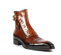 Dcbdx Herren Lederstiefel Reißverschluss Buckle Vintage Chelsea Stiefel Rutsch Chukka Stiefel Formell Abendschuhe,Braun,43 EU