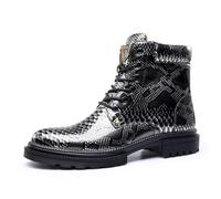 Dcbdx Herren Lederstiefel Winterschuhe mit Schlangenmuster Runde Zehe Schnürstiefeletten Taktische Militärstiefel,Schwarz,40 EU
