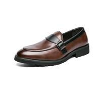 Dcbdx Herren Loafer Spitz Zulaufend Slipper aus PU-Leder, Business Dress Schuhe Elegant Halbschuhe für Hochzeit Party, Bequem Slipper,Braun,46 EU