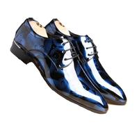 Dcbdx Herren Shiny Anzugschuhe Spitze Floral Lackschuhe Business Schuhe Derby Schnürhalbschuhe,Blau,44 EU