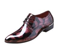 Dcbdx Herren Shiny Anzugschuhe Spitze Floral Lackschuhe Business Schuhe Derby Schnürhalbschuhe,Rot,42 EU