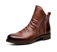 Dcbdx Klassische Chukka Boots Herren Biker Freizeitschuhe mit Seitlicher Reißverschluss Wasserdichtes & atmungsaktives Leder Stiefelette,Braun,42 EU