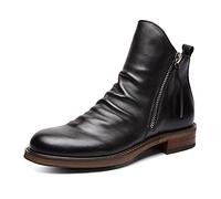 Dcbdx Klassische Chukka Boots Herren Biker Freizeitschuhe mit Seitlicher Reißverschluss Wasserdichtes & atmungsaktives Leder Stiefelette,Schwarz,43 EU