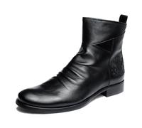 Dcbdx Lederstiefel Arbeitsstiefel Herren Stickerei Chukka Stiefel Seitlicher Reißverschluss Kurzschaft Stiefel,Schwarz,EU38