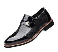 Dcbdx Shiny Lackschuhe Hochzeit Schuhe Atmungsaktiv Slip-on Klassischer Business Derby Oxford Anzugschuhe,Schwarz,50 EU
