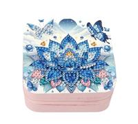 DCIDBEI Diamond Painting DIY Schmuckschatulle Reisen Schmuckbox Damen Klein Reise Schmuck Etui Tragbarer Reise Schmuckbox jewellery Box Small für Ohrringe Ringe Ohrstecker Kette Lotus Blau