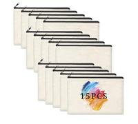 DCLOVERY 15 Stück leere DIY-Taschen aus Segeltuch mit Reißverschluss, Make-up-Tasche, 17,5 x 22,9 cm, große Kapazität, Mehrzweck-Kulturbeutel, Federmäppchen, tragbare Reise-Aufbewahrungstasche